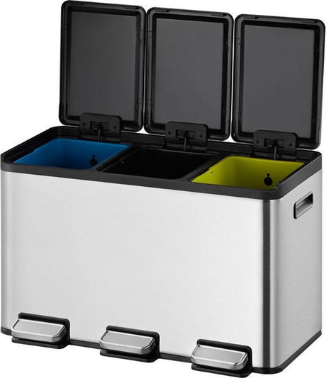 Eko - essential splitted recycler pedaalemmer 10+10+10 liter - stainless steel - mat rvs - prullenbak