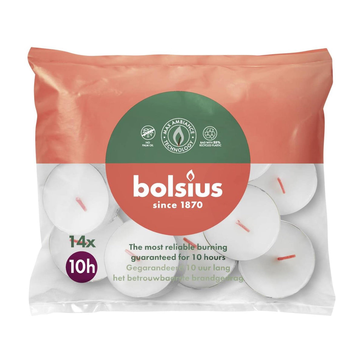 Bolsius maxi light biały 10-godzinny worek 14 sztuk