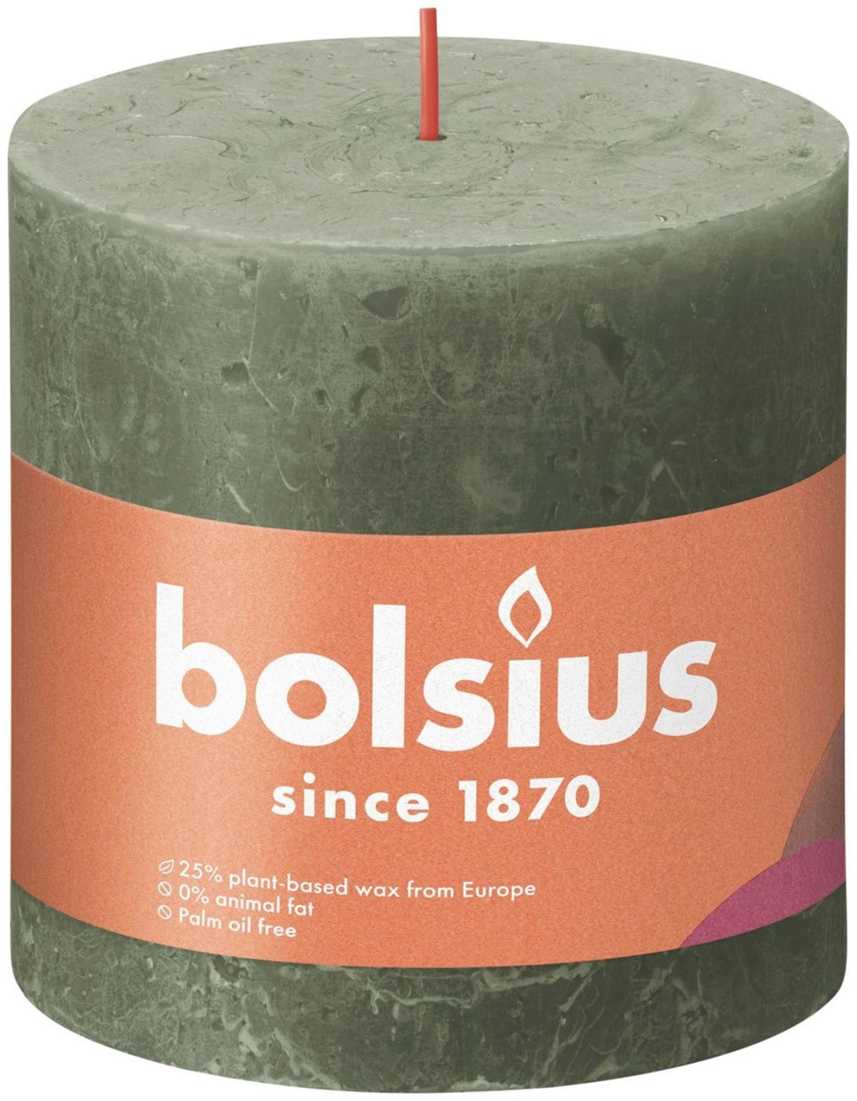 Rustykalna świeca okrągła Bolsius 100 100 oliwkowa