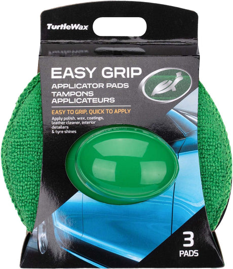 Łatwe w chwycie aplikatory Turtle Wax - 2 podkładki z mikrofibry i 1 piankowa - wygodny uchwyt - zapewnia optymalną kontrolę - szybka wymiana podkładek dzięki mocowaniu na rzep