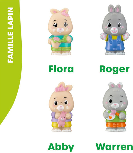 Klorofil zestaw do zabawy królik rodzinny | zestaw figurek do zabawy - figurki rodzinne - zabawki dla dzieci - flora, Warren, Abby i Roger - od 18 miesięcy - 4 sztuki