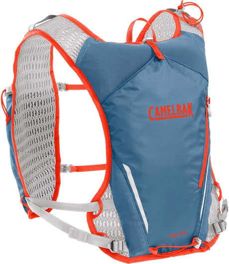 Kamizelka do biegania w terenie Camelbak - plecak z nawodnieniem - 5 l - odblaskowy - miejsce na 2 elastyczne butelki 500 ml - mikrosiatka 3D - kamizelka do biegania - uchwyt na napoje - lekki - niebieski