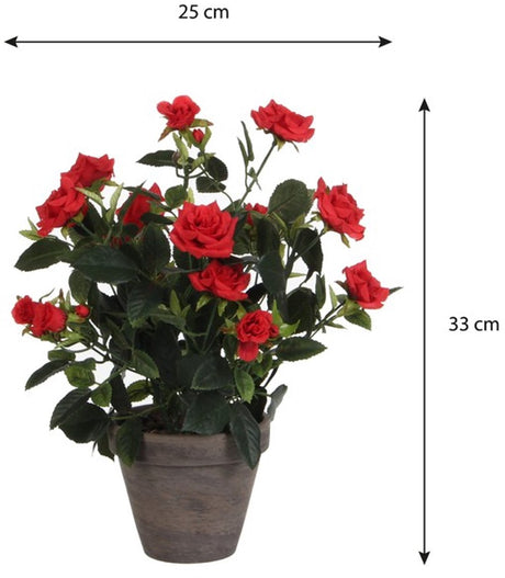 Ozdoby mikowe krzew róży sztuczna roślina w doniczce standard - wys. 33 x ø25 cm - kolor czerwony