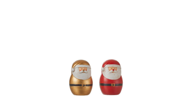 Kerstman rood goud hout 2 assorti - h10xd6,5cm