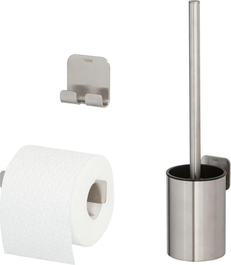 Zestaw akcesoriów toaletowych Tiger Colar - szczotka do WC z uchwytem - uchwyt na papier toaletowy - haczyk - stal nierdzewna szczotkowana