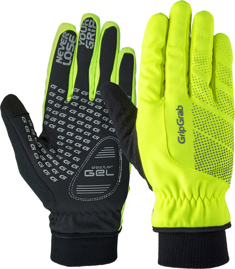 Gripgrab - wiatroszczelne zimowe rękawiczki rowerowe Ride Hi-Vis z wyściółką, termiczne rękawiczki rowerowe - żółte odblaskowe - unisex - rozmiar xs