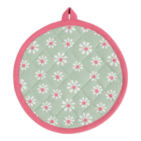 Daisy flowers pannenlap onderzetter rond groen 20 cm | 3 stuks