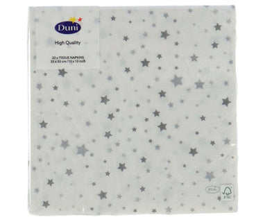 Serwetki Duni srebrny stardust 33 x 33 cm | 12 sztuk