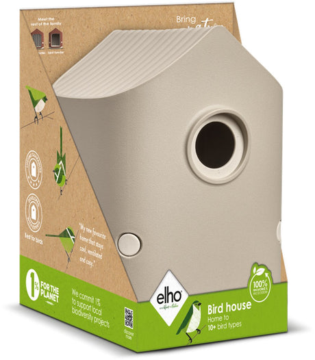 Przytulny domek dla ptaków Elho 18 cm - domek dla ptaków do ogrodu lub balkonu - odpowiedni dla ponad 11 gatunków - 100% plastiku pochodzącego z recyklingu - dł. 17,6 x szer. 18 x wys. 23 cm - beżowy grzyb