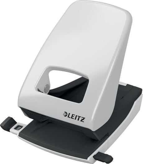 Dziurkacz biurkowy Leitz nexxt – dziurkuje do 40 kartek – do teczek i segregatorów – szary