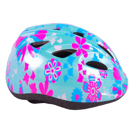 Dziecięcy kask rowerowy Volare - xs - niebiesko-różowe kwiaty - 47-51 cm - bardzo mały model
