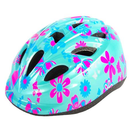 Dziecięcy kask rowerowy Volare - xs - niebiesko-różowe kwiaty - 47-51 cm - bardzo mały model