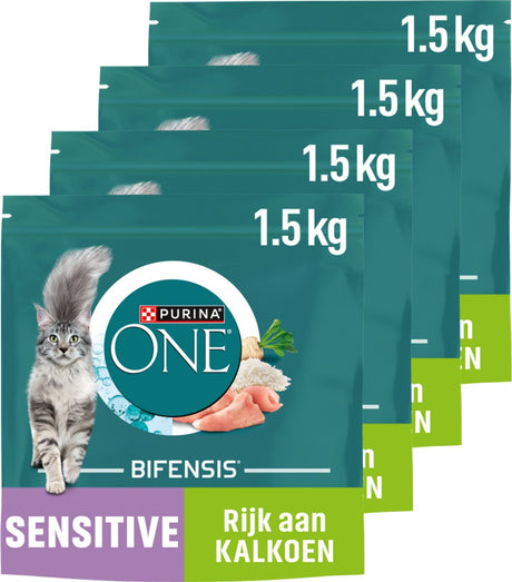 Purina One Sensitive - karma dla kotów - indyk - 4 x 1,5 kg