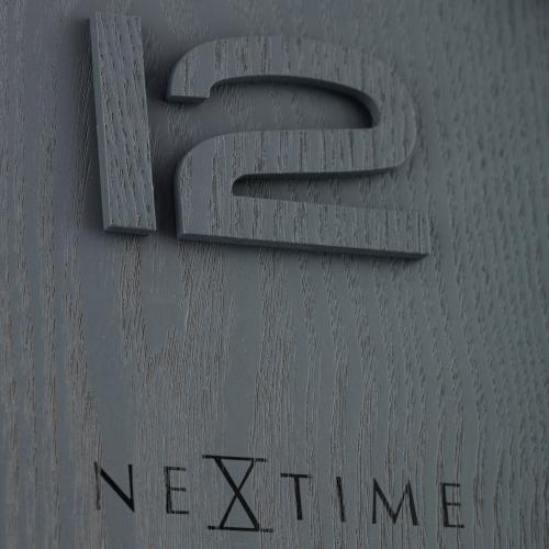 Zegar Nexttime 3096gs, drewno, średnie, ø35,5 cm, ściana, szary