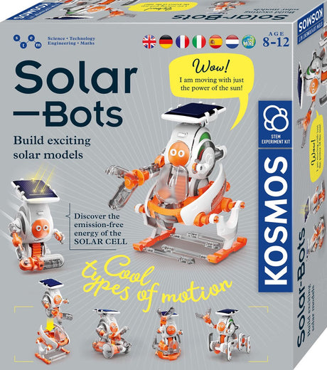Roboty solarne Kosmos - zestaw do eksperymentów - zbuduj 5 robotów zasilanych energią słoneczną - nie wymaga baterii - przełączaj pomiędzy 4 pojazdami - zabawki głosowe - od 8 lat