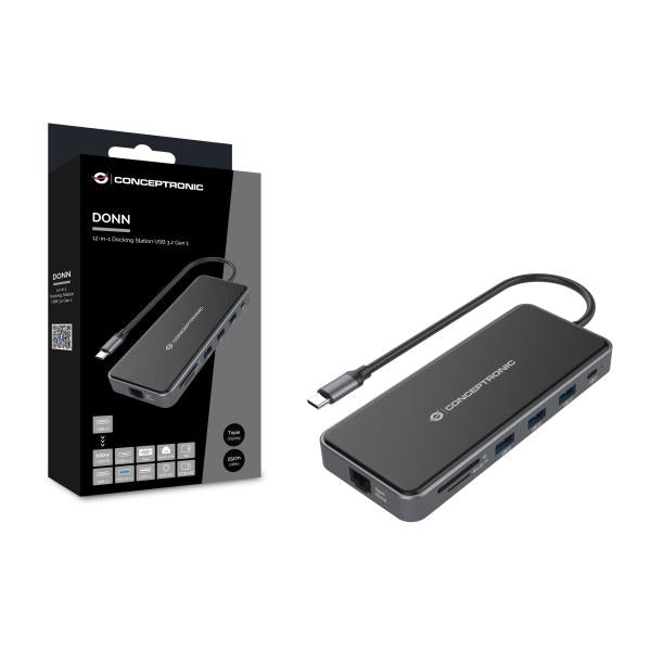 Conceptronic donn15g Stacja dokująca 12 w 1, USB 3.2 gen 1, type-c, 100 w, hdmi, vga, (micro)sd