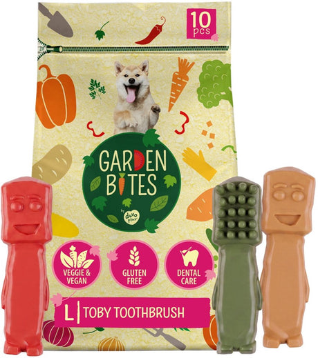 Garden Bites duvoplus - Toby szczoteczka do zębów przekąski dla psa - przysmaki dla psów - wegetariańskie bezglutenowe - duże 10szt