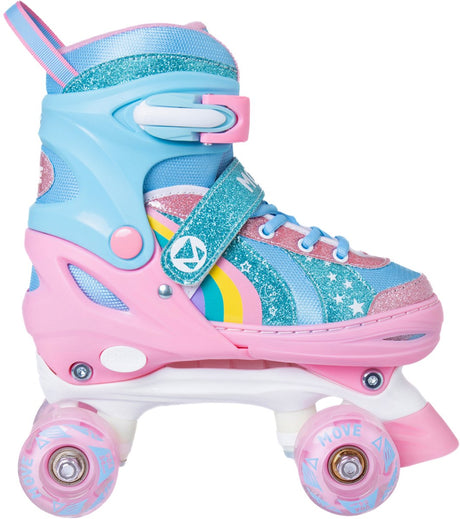 Move rolschaatsen - quad rainbow adjustable xs 26-29 - wit roze blauw - lichtgevende wielen - verstelbaar maat 26 tot 29 26-29