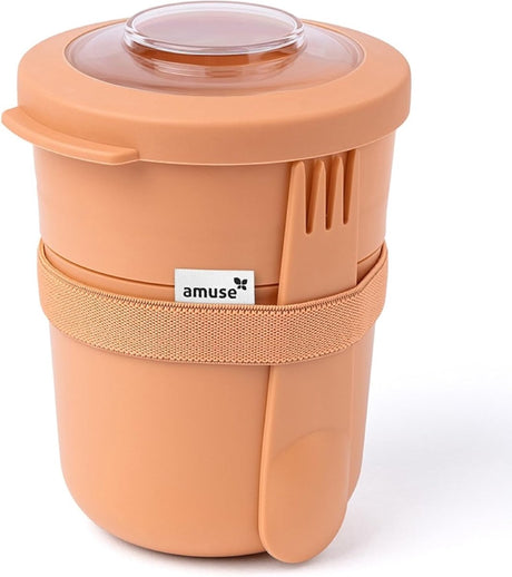 Amuse Tylla Duo Peach Lunch Box - 150ml + 450ml - Kubek na jogurt na wynos - Idealnie zamykany kubek na musli z łyżką - Szczelny pojemnik na lunch - Kubek na zupę bez BPA - pomarańczowy