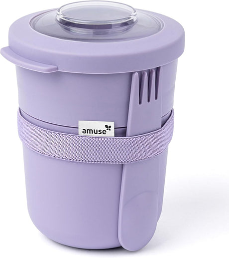 Amuse Tylla Duo Lavender lunch box - 150ml + 450ml - Kubek na jogurt na wynos - Doskonale zamykany kubek na musli z łyżeczką - Szczelny pojemnik na lunch - Kubek na zupę bez BPA - fioletowy