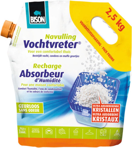 Bison wilgoć absorber® worek luzem kryształowy neutralny 2,5 kg, wkład do pochłaniacza wilgoci®, łatwy w użyciu, odpowiedni do wszystkich wkładów, do wszystkich pomieszczeń mieszkalnych, kamperów, przyczep kempingowych