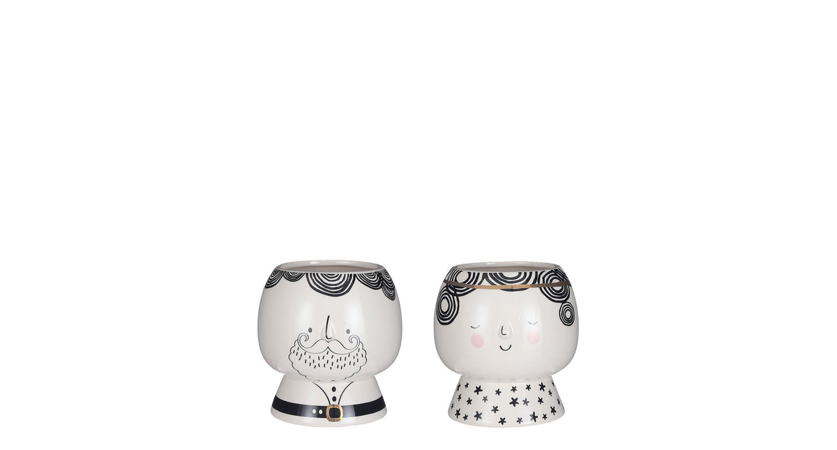 Pot kerstman engel zwart 2 assorti - h16xd15cm
