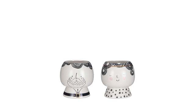 Pot kerstman engel zwart 2 assorti - h16xd15cm