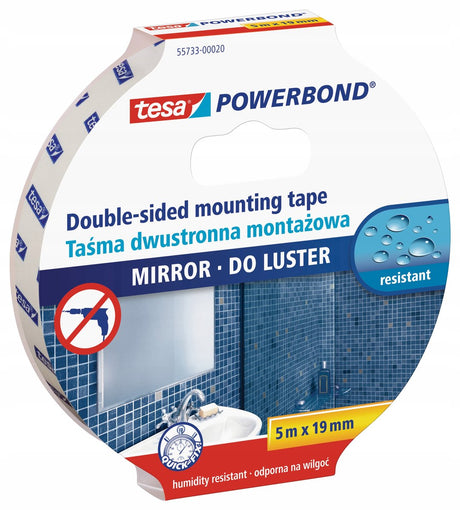 Tesa ® power bond - dwustronna taśma montażowa - wodoodporna - wysoka przyczepność - idealna do luster - 5m - 19mm