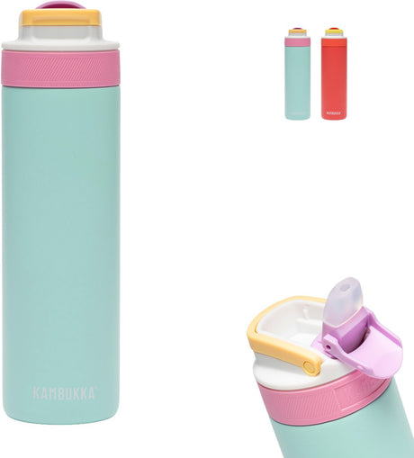 Izolowana butelka na wodę Kambukka Lagoon 600 ml - ice pop ze zintegrowaną słomką - galaretka miętowo-turkusowa