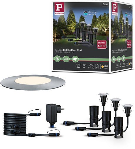 Paulmann Plug Shine LED Ground Lampa Wpuszczana Podłogowa Mini Podstawowy Zestaw IP67 3000K 3x2,5W 21VA Srebrny