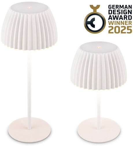 B.k.licht briloner champ - ładowalna lampa stołowa - lampa bezprzewodowa - możliwość ściemniania dotykowego - do wewnątrz i na zewnątrz - zdobywca nagrody German Design Award 2025 - biały - ø14,5 x 36,5 cm