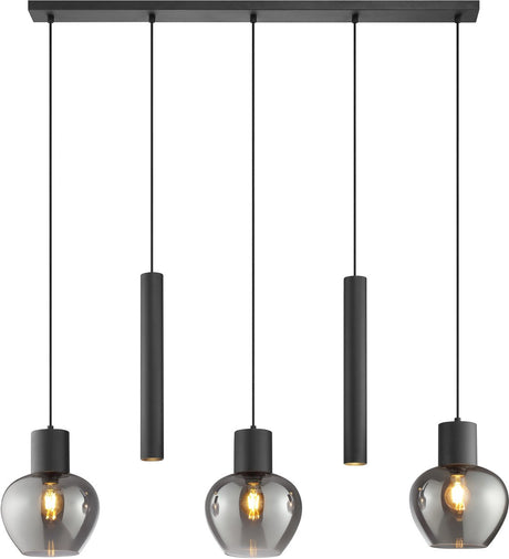 Brilliant ligari - lampa wisząca - 5-punktowa - wiązka 123 cm - e27 max 3x20w gu10 max 2x10w - czarny dym