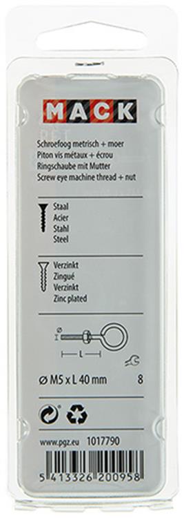 Mack 1017790 - metryczne oczko do śruby + nakrętka ocynkowane 4 szt. m5 x 40 mm | 10 sztuk