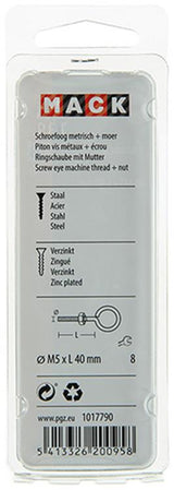 Mack 1017790 - metryczne oczko do śruby + nakrętka ocynkowane 4 szt. m5 x 40 mm | 10 sztuk