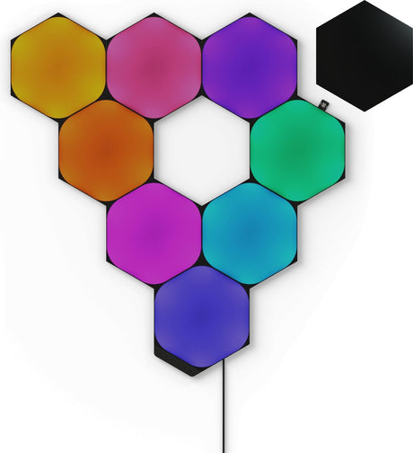 Zestaw startowy Nanoleaf kształtuje czarne sześciokąty - inteligentne oświetlenie - 9 paneli LED - kompatybilny z siri, google, alexa