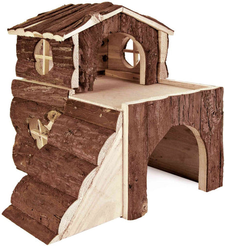Domek dla świnek morskich Trixie - drewno z kory 31x29x28 cm - naturalne, żywe drewno iglaste