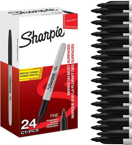 Markery permanentne Sharpie | słuszna uwaga | czarny atrament | 24 sztuki