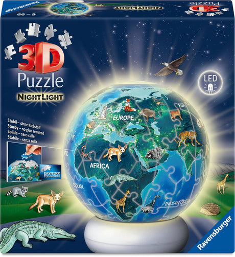 Ravensburger – ziemia z motywami zwierzęcymi – lampka nocna w kształcie kulki 3D – 73 sztuki