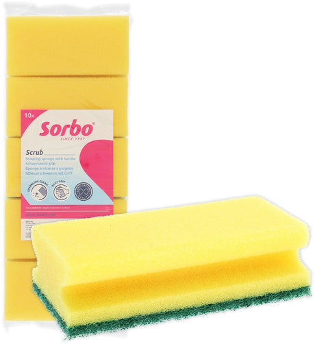 Gąbka do szorowania z rączką Sorbo - 10 sztuk - gąbka do czyszczenia tłuszczu, brudu i kamienia - wiskoza