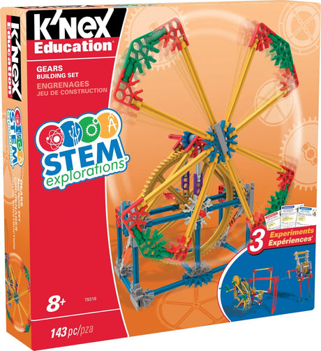 Przekładnie edukacyjne K'nex do eksploracji kół zębatych – zestaw do budowania z silnikiem – ponad 140 części
