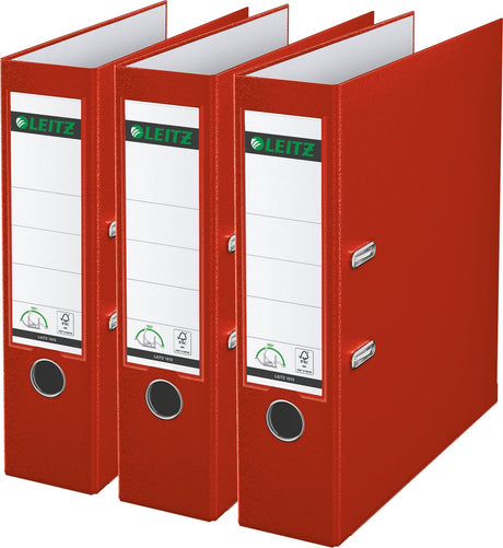 Segregator Leitz 180° pp A4 - szerokość grzbietu 80mm - opakowanie wartościowe (3 sztuki) - czerwony