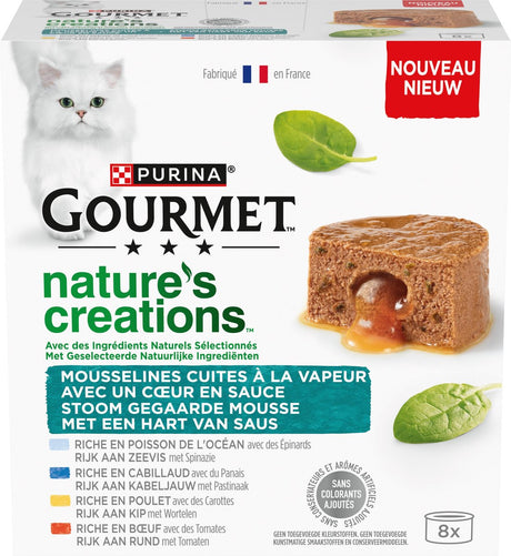Gourmet Nature's Creations Mus - karma dla kotów mokra karma - serce sosu - kurczak wołowina dorsz ryba morska - 48 x 85 g
