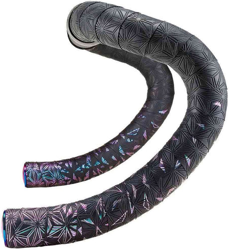 Supacaz - superprzylepna owijka na kierownicę Kush Star Fade Black Oil Slick z aluminiową zatyczką na kierownicę Oil Slick