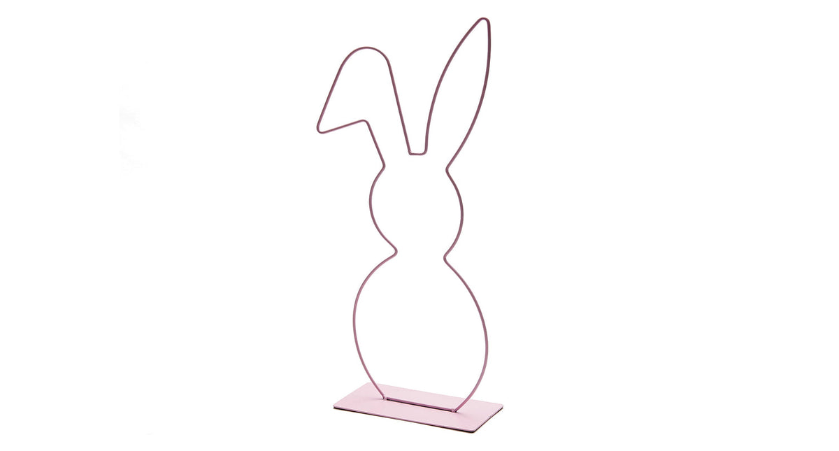 Metal bunny on base 21x50cm pink