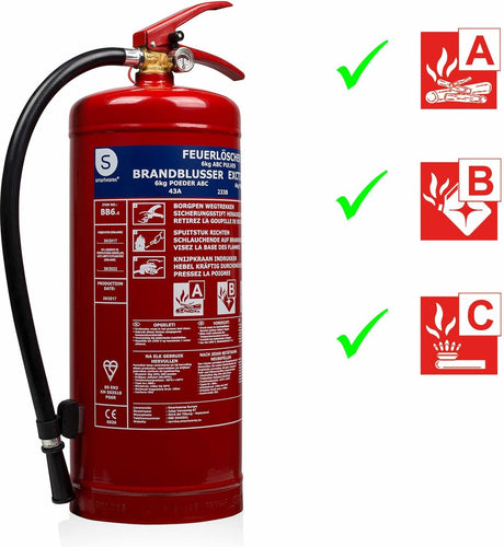 Smartwares 10.014.72 - gaśnica proszkowa 6kg - w zestawie uchwyt montażowy - klasa ogniowa ABC - certyfikat BSI