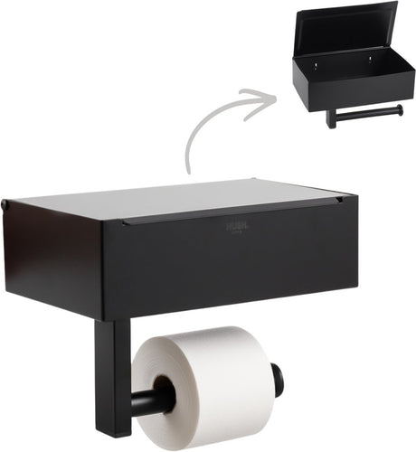 Hush. living hush living toiletrolhouder met opbergbakje - wandmontage - inclusief bevestigingsmateriaal - geborsteld staal - zwart