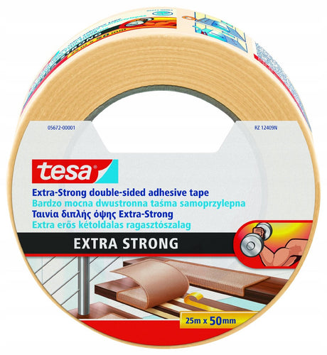 Tesa Extra Strong - taśma do wykładzin i PCV - 25m x 50mm - wodoodporna - odpowiednia do użytku na zewnątrz