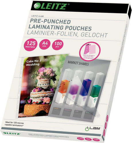 Leitz - folie do laminowania - a4 - perforowane - 125 mikronów - 100 sztuk