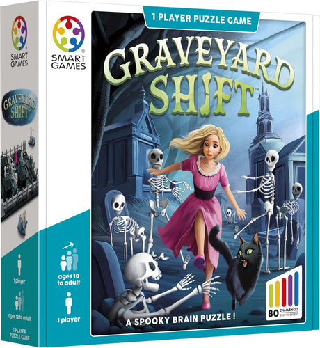 Smartgames cmentarna zmiana - gra logiczna - 80 przerażających zabawnych wyzwań - gotycka gra solowa z przesuwanymi łamigłówkami - od 10 lat
