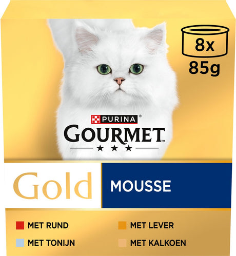 Gourmet Gold Mus - mokra karma dla kotów - wątróbka z tuńczyka, wołowina z indyka - 48 x 85 g